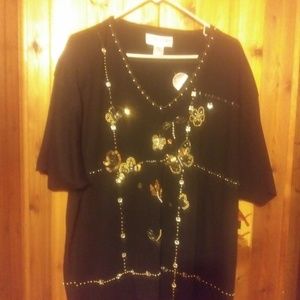Victoria Woman Butterfly Bedazzle Beaded Top (NWT)